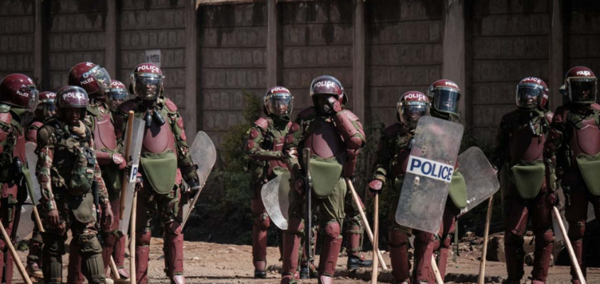 Kenyan police gather during tax hike protest