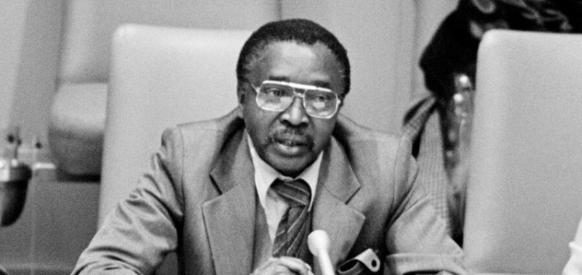 Fred Dube at a 1981 UN meeting, “South African Women and Labour under Apartheid.” 