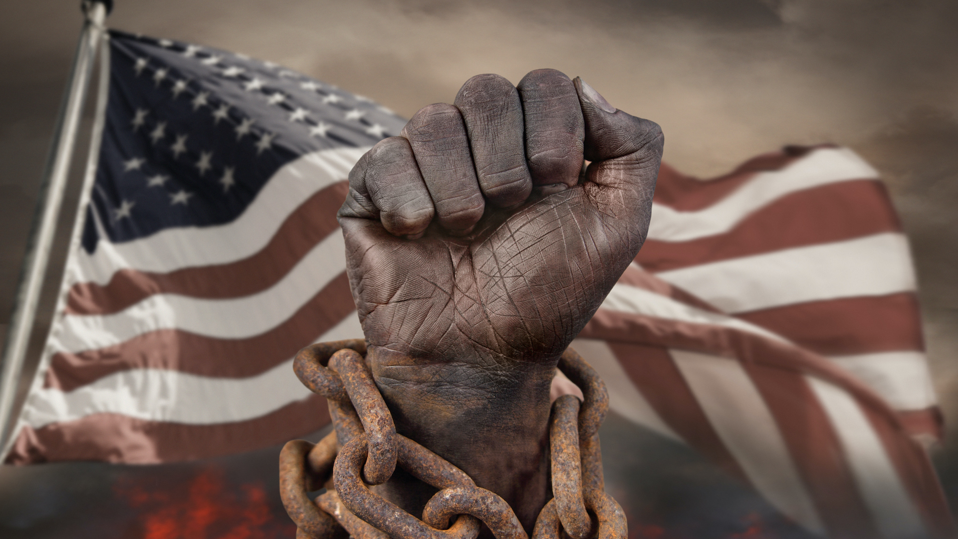 fist and flag