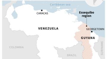 Map of disputed territory between Venezuela and Guyana